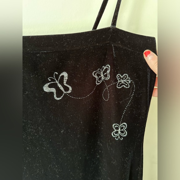 Y2K Vintage ENT Black Velvet Butterfly Square Neck Maxi Dress - Picture 2 of 4